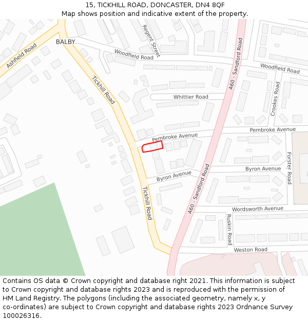 15, TICKHILL ROAD, DONCASTER, DN4 8QF: Location map and indicative extent of plot