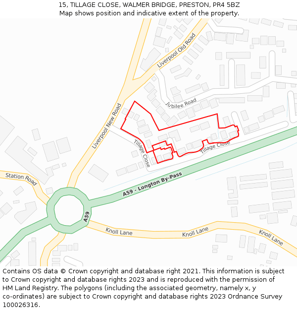 15, TILLAGE CLOSE, WALMER BRIDGE, PRESTON, PR4 5BZ: Location map and indicative extent of plot