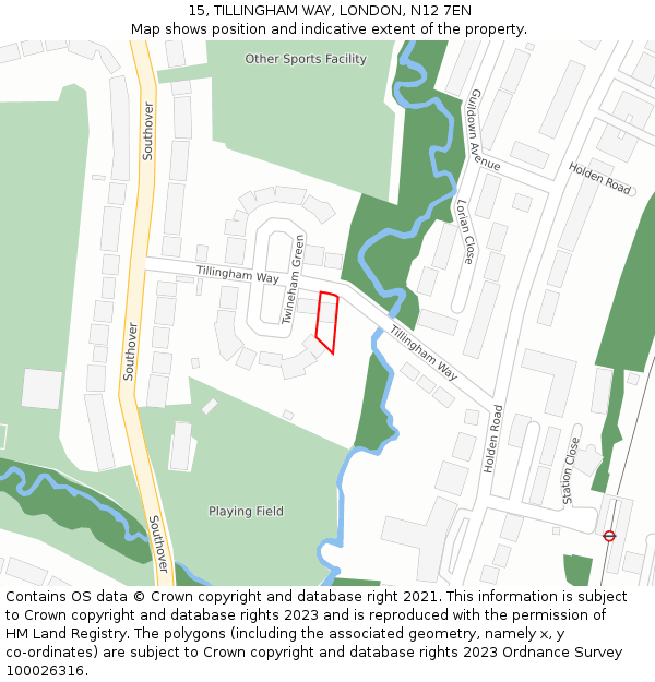 15, TILLINGHAM WAY, LONDON, N12 7EN: Location map and indicative extent of plot