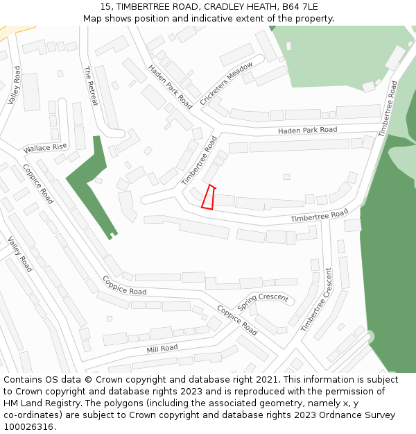 15, TIMBERTREE ROAD, CRADLEY HEATH, B64 7LE: Location map and indicative extent of plot