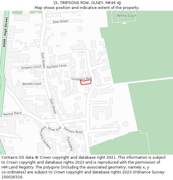 15, TIMPSONS ROW, OLNEY, MK46 4JJ: Location map and indicative extent of plot