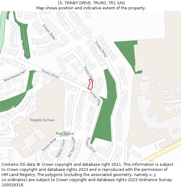 15, TINNEY DRIVE, TRURO, TR1 1AG: Location map and indicative extent of plot