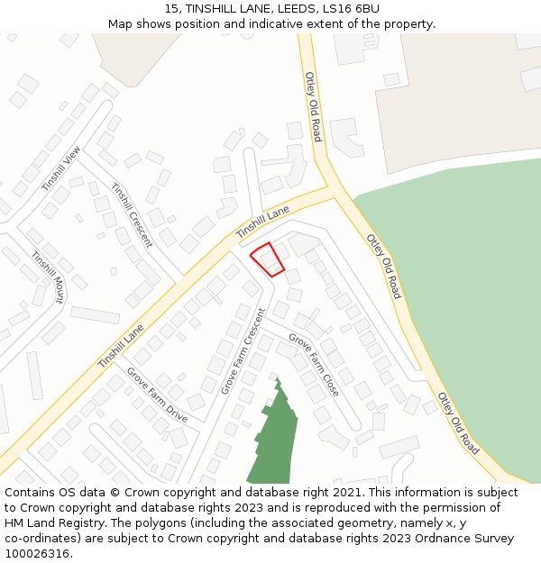 15, TINSHILL LANE, LEEDS, LS16 6BU: Location map and indicative extent of plot