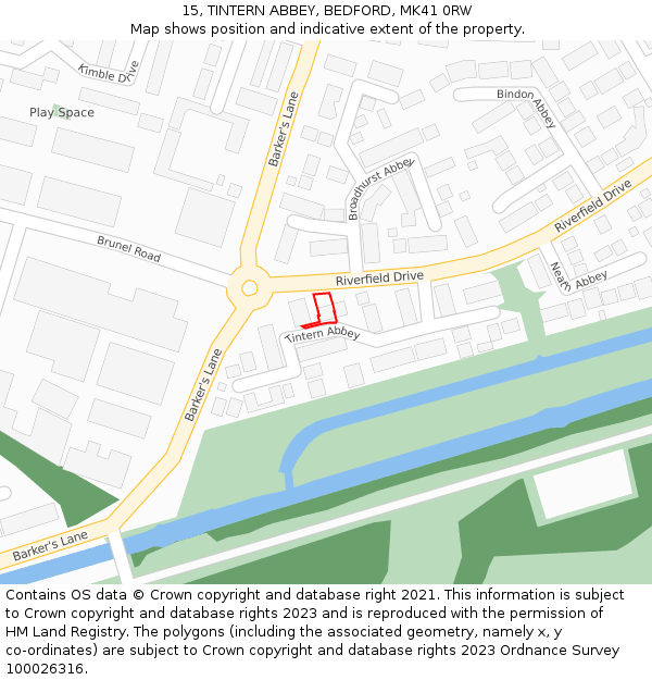 15, TINTERN ABBEY, BEDFORD, MK41 0RW: Location map and indicative extent of plot