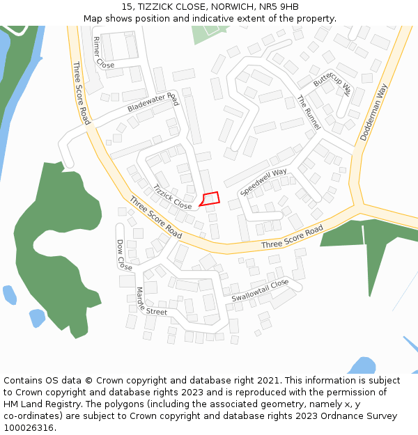 15, TIZZICK CLOSE, NORWICH, NR5 9HB: Location map and indicative extent of plot