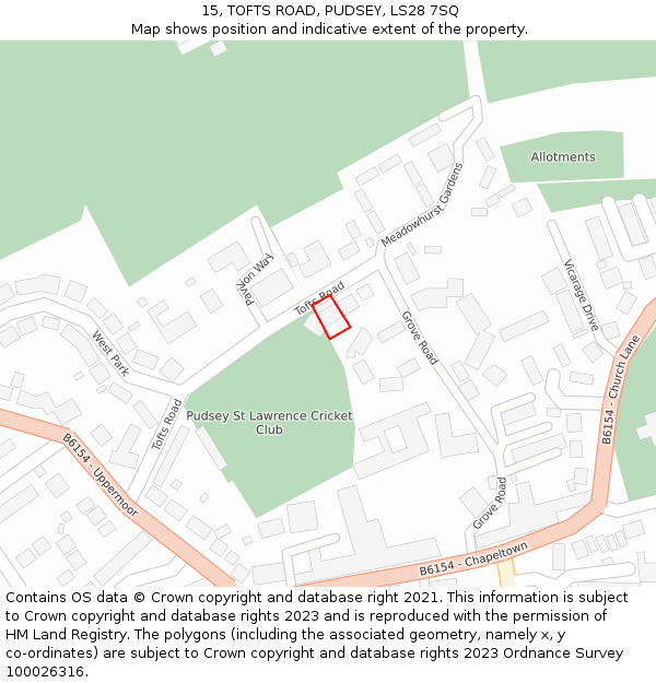 15, TOFTS ROAD, PUDSEY, LS28 7SQ: Location map and indicative extent of plot