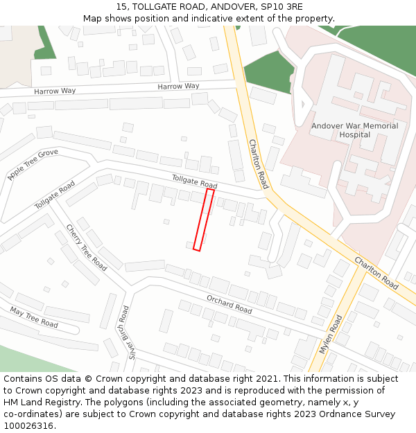 15, TOLLGATE ROAD, ANDOVER, SP10 3RE: Location map and indicative extent of plot