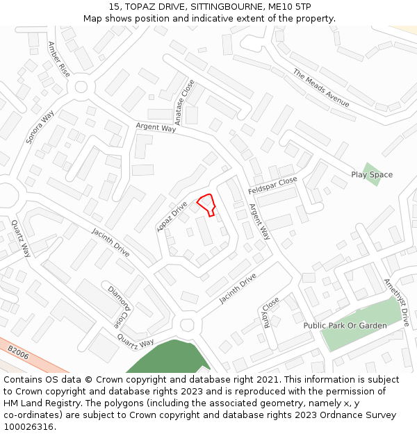 15, TOPAZ DRIVE, SITTINGBOURNE, ME10 5TP: Location map and indicative extent of plot