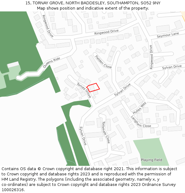 15, TORNAY GROVE, NORTH BADDESLEY, SOUTHAMPTON, SO52 9NY: Location map and indicative extent of plot