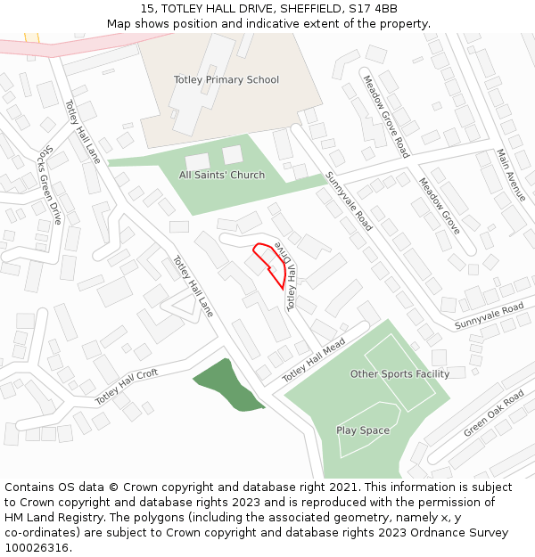 15, TOTLEY HALL DRIVE, SHEFFIELD, S17 4BB: Location map and indicative extent of plot