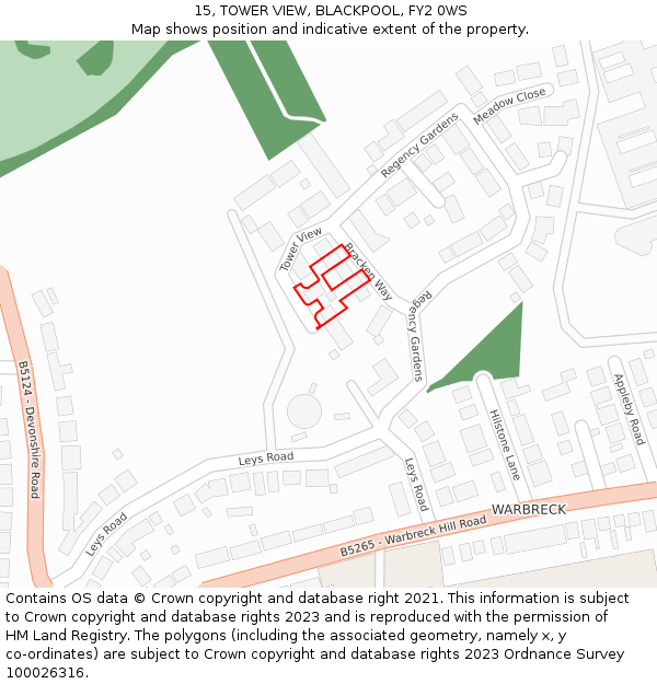 15, TOWER VIEW, BLACKPOOL, FY2 0WS: Location map and indicative extent of plot