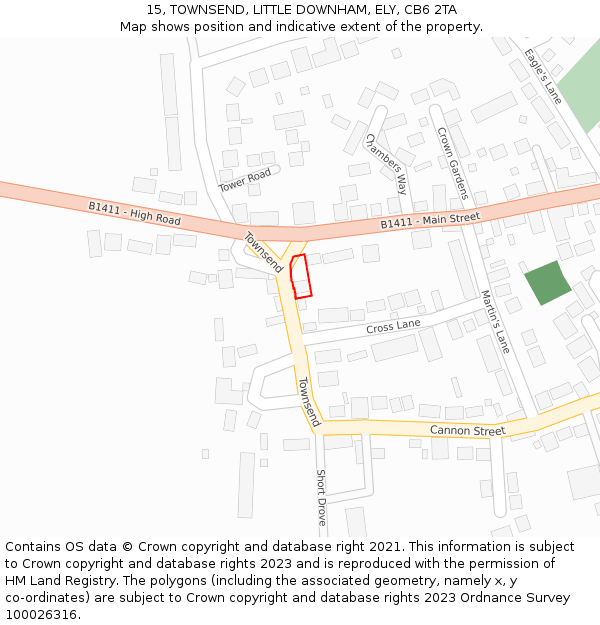 15, TOWNSEND, LITTLE DOWNHAM, ELY, CB6 2TA: Location map and indicative extent of plot