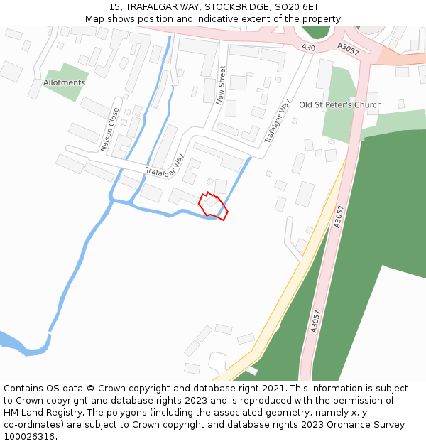 15, TRAFALGAR WAY, STOCKBRIDGE, SO20 6ET: Location map and indicative extent of plot
