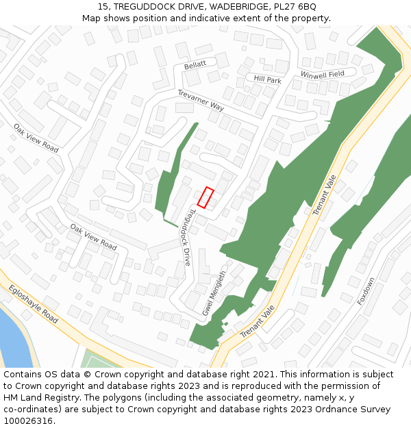 15, TREGUDDOCK DRIVE, WADEBRIDGE, PL27 6BQ: Location map and indicative extent of plot