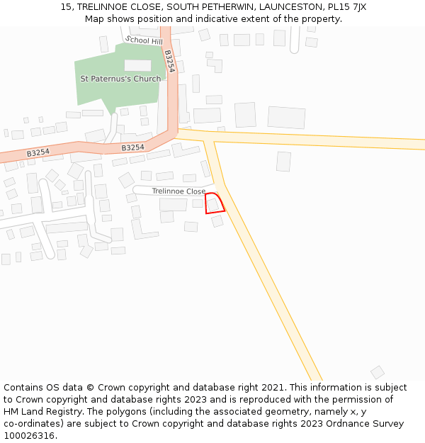 15, TRELINNOE CLOSE, SOUTH PETHERWIN, LAUNCESTON, PL15 7JX: Location map and indicative extent of plot