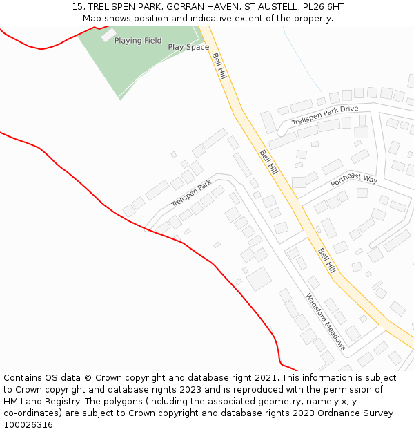 15, TRELISPEN PARK, GORRAN HAVEN, ST AUSTELL, PL26 6HT: Location map and indicative extent of plot