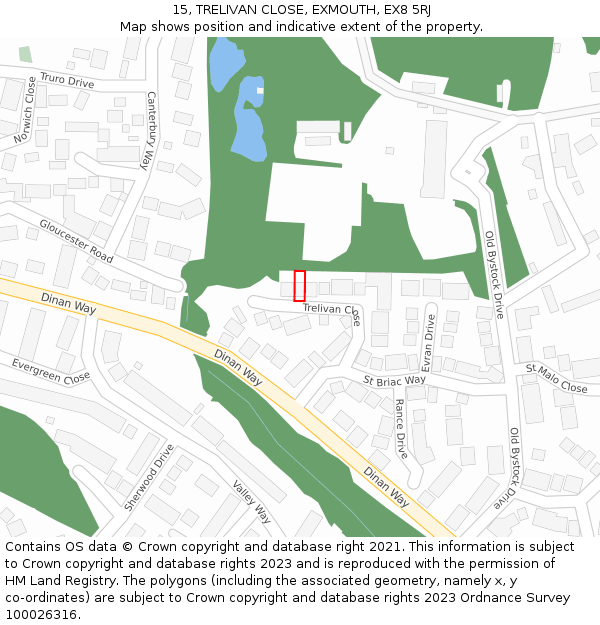 15, TRELIVAN CLOSE, EXMOUTH, EX8 5RJ: Location map and indicative extent of plot