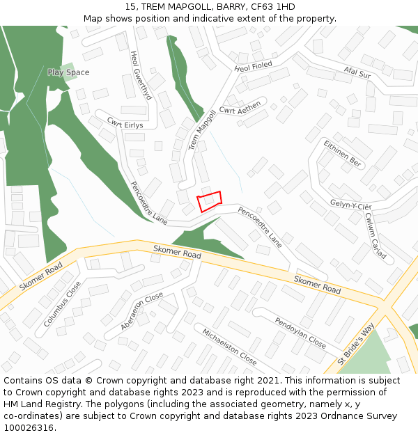 15, TREM MAPGOLL, BARRY, CF63 1HD: Location map and indicative extent of plot