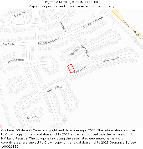 15, TREM MENLLI, RUTHIN, LL15 1RH: Location map and indicative extent of plot