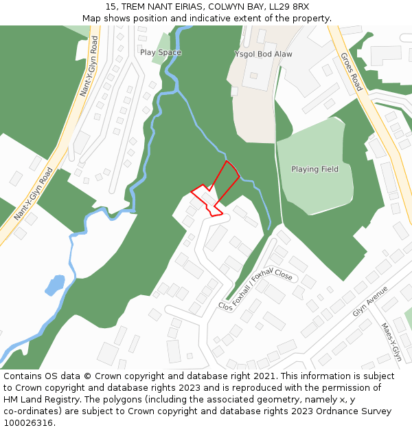 15, TREM NANT EIRIAS, COLWYN BAY, LL29 8RX: Location map and indicative extent of plot