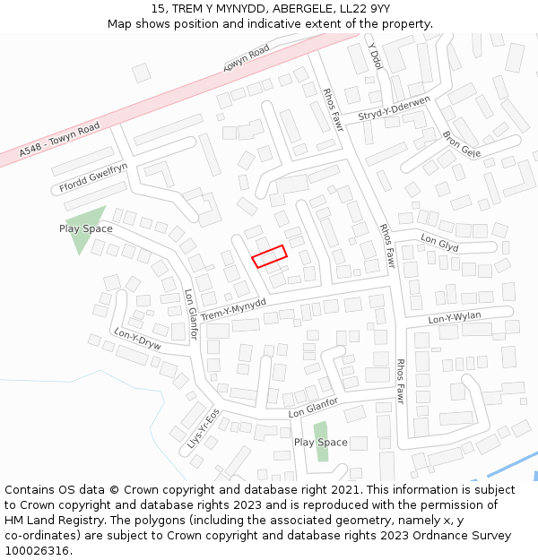 15, TREM Y MYNYDD, ABERGELE, LL22 9YY: Location map and indicative extent of plot