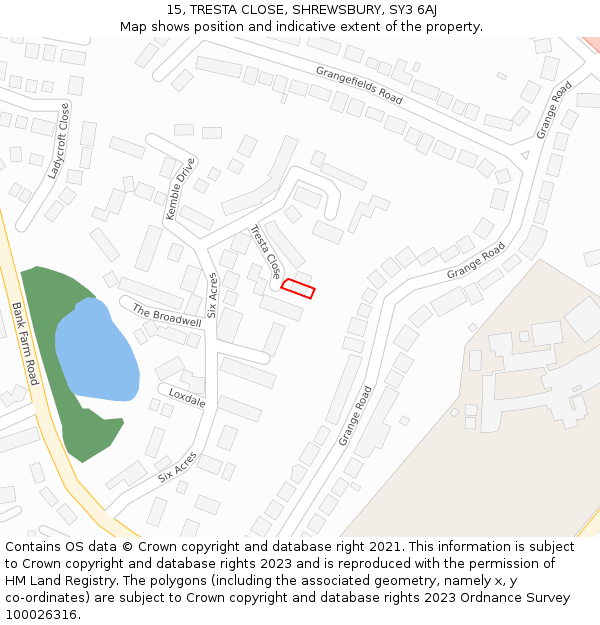 15, TRESTA CLOSE, SHREWSBURY, SY3 6AJ: Location map and indicative extent of plot