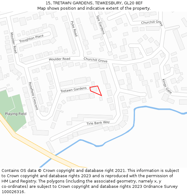 15, TRETAWN GARDENS, TEWKESBURY, GL20 8EF: Location map and indicative extent of plot
