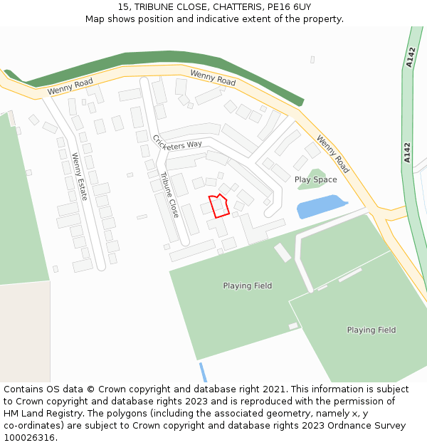 15, TRIBUNE CLOSE, CHATTERIS, PE16 6UY: Location map and indicative extent of plot
