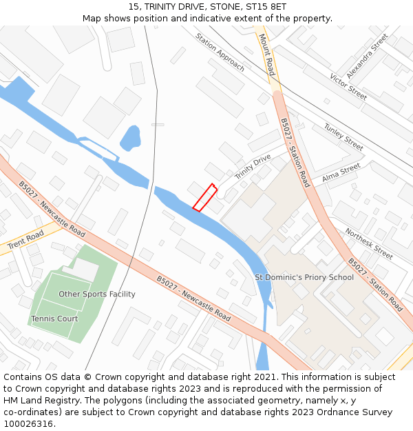 15, TRINITY DRIVE, STONE, ST15 8ET: Location map and indicative extent of plot