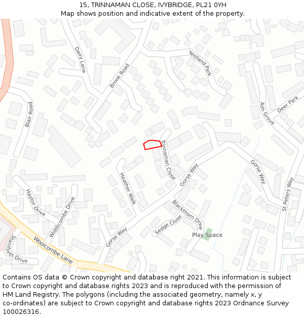 15, TRINNAMAN CLOSE, IVYBRIDGE, PL21 0YH: Location map and indicative extent of plot