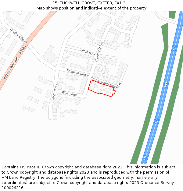 15, TUCKWELL GROVE, EXETER, EX1 3HU: Location map and indicative extent of plot