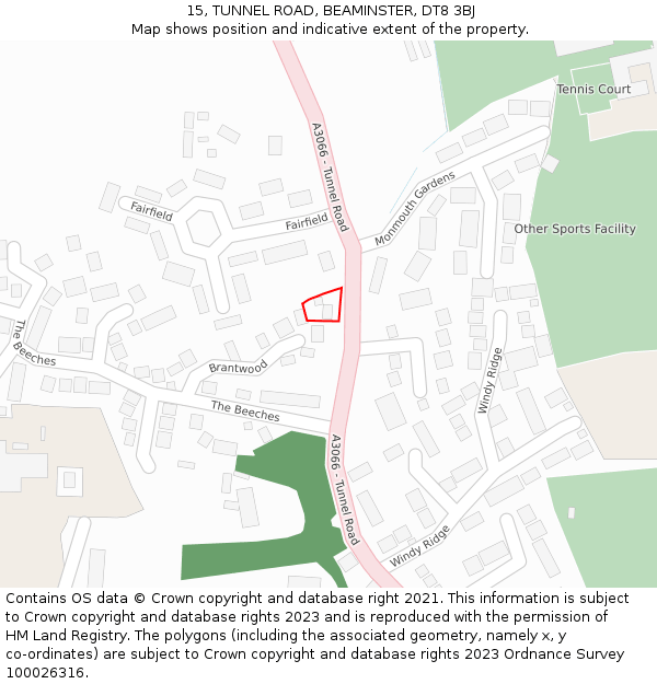 15, TUNNEL ROAD, BEAMINSTER, DT8 3BJ: Location map and indicative extent of plot