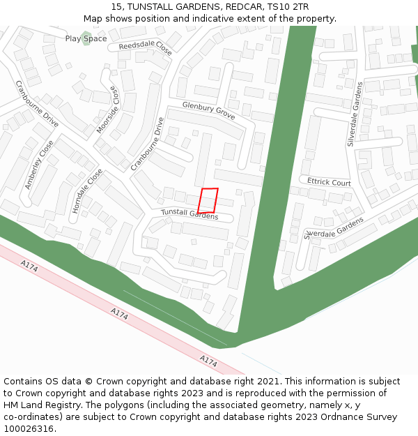 15, TUNSTALL GARDENS, REDCAR, TS10 2TR: Location map and indicative extent of plot