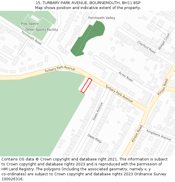 15, TURBARY PARK AVENUE, BOURNEMOUTH, BH11 8SP: Location map and indicative extent of plot