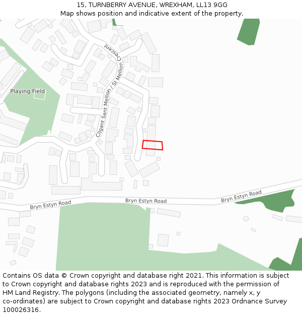 15, TURNBERRY AVENUE, WREXHAM, LL13 9GG: Location map and indicative extent of plot