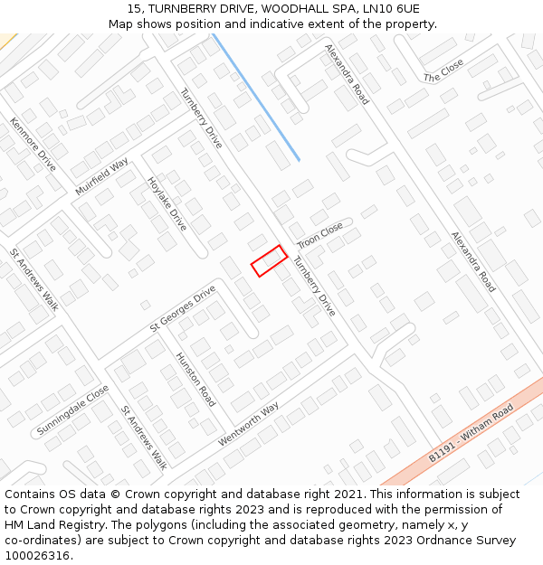 15, TURNBERRY DRIVE, WOODHALL SPA, LN10 6UE: Location map and indicative extent of plot