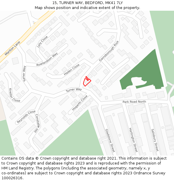 15, TURNER WAY, BEDFORD, MK41 7LY: Location map and indicative extent of plot