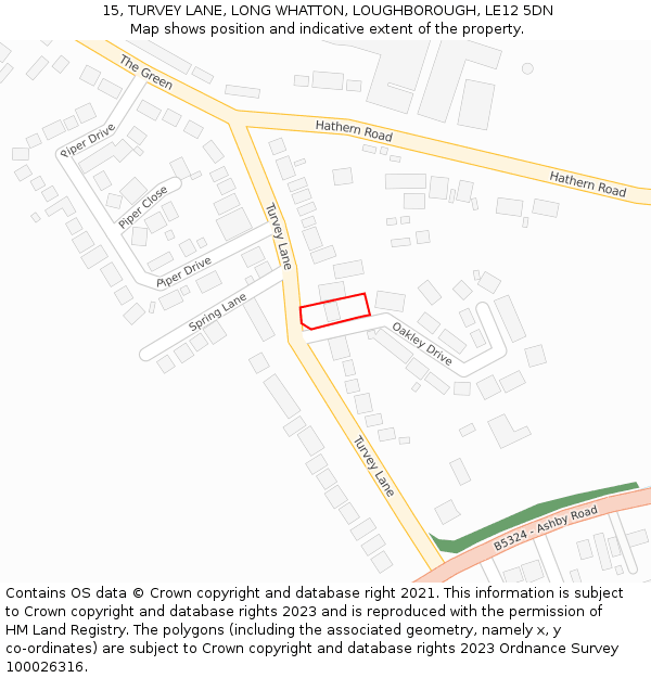 15, TURVEY LANE, LONG WHATTON, LOUGHBOROUGH, LE12 5DN: Location map and indicative extent of plot