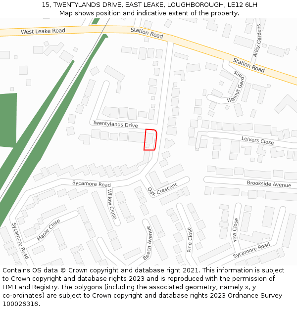 15, TWENTYLANDS DRIVE, EAST LEAKE, LOUGHBOROUGH, LE12 6LH: Location map and indicative extent of plot