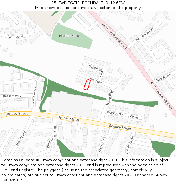 15, TWINEGATE, ROCHDALE, OL12 6DW: Location map and indicative extent of plot