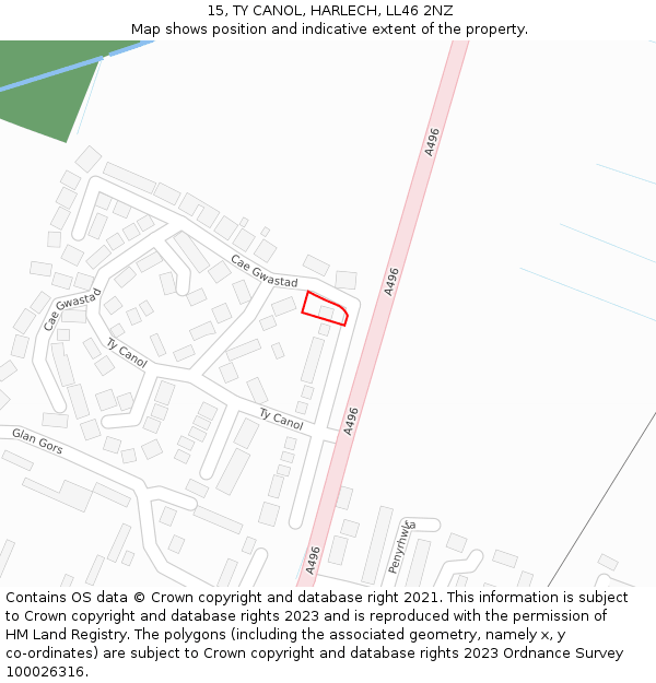 15, TY CANOL, HARLECH, LL46 2NZ: Location map and indicative extent of plot