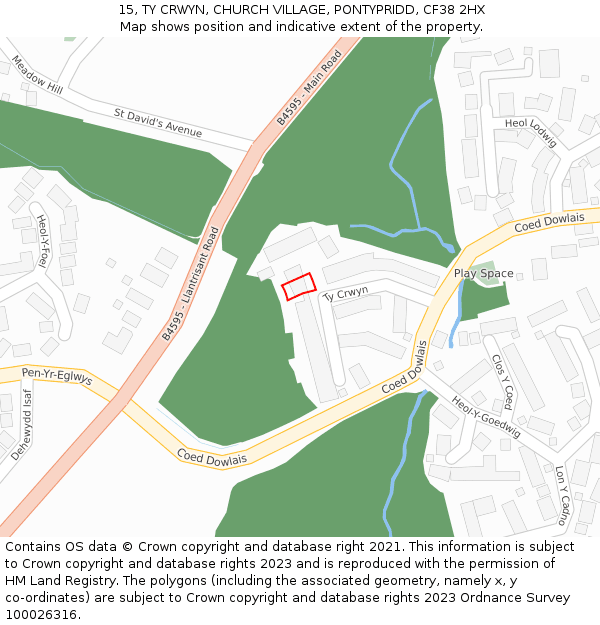 15, TY CRWYN, CHURCH VILLAGE, PONTYPRIDD, CF38 2HX: Location map and indicative extent of plot