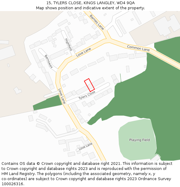 15, TYLERS CLOSE, KINGS LANGLEY, WD4 9QA: Location map and indicative extent of plot