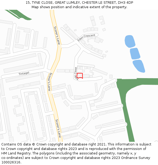 15, TYNE CLOSE, GREAT LUMLEY, CHESTER LE STREET, DH3 4DP: Location map and indicative extent of plot