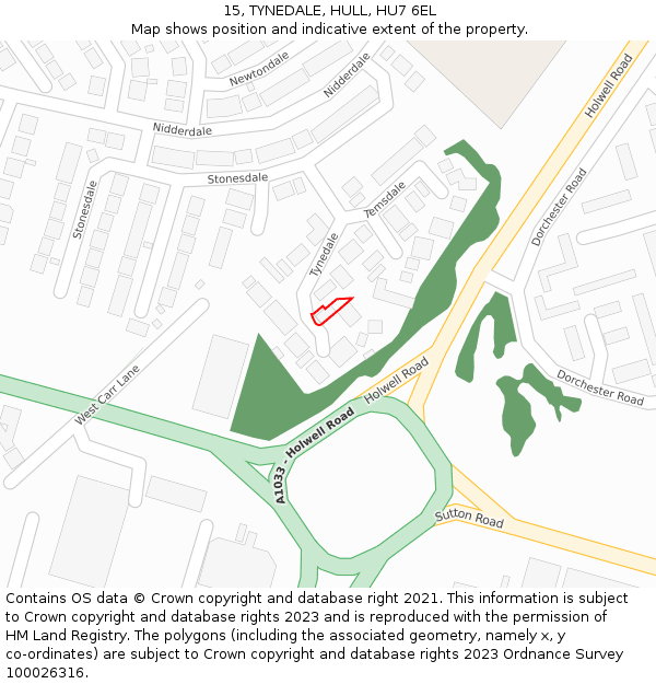 15, TYNEDALE, HULL, HU7 6EL: Location map and indicative extent of plot