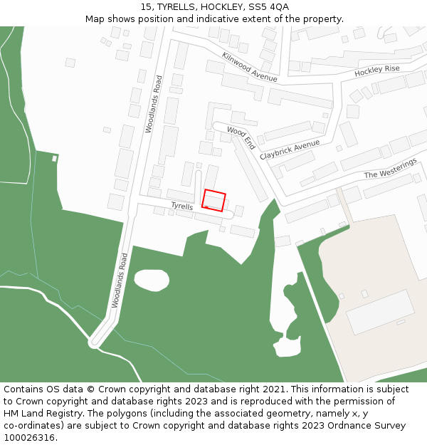 15, TYRELLS, HOCKLEY, SS5 4QA: Location map and indicative extent of plot