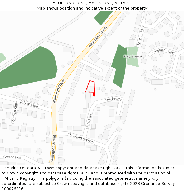 15, UFTON CLOSE, MAIDSTONE, ME15 8EH: Location map and indicative extent of plot