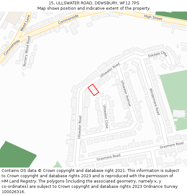 15, ULLSWATER ROAD, DEWSBURY, WF12 7PS: Location map and indicative extent of plot