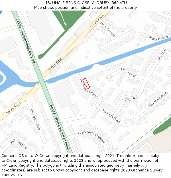 15, UNCLE BENS CLOSE, OLDBURY, B69 4TU: Location map and indicative extent of plot