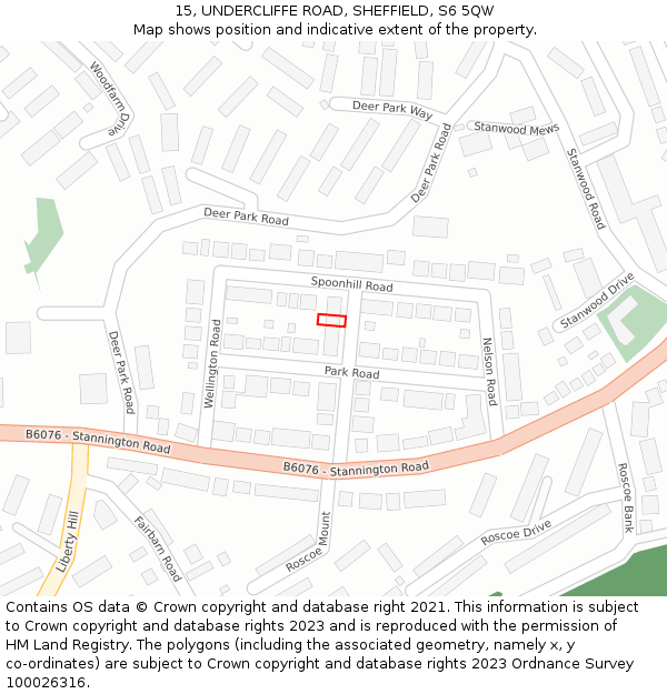 15, UNDERCLIFFE ROAD, SHEFFIELD, S6 5QW: Location map and indicative extent of plot